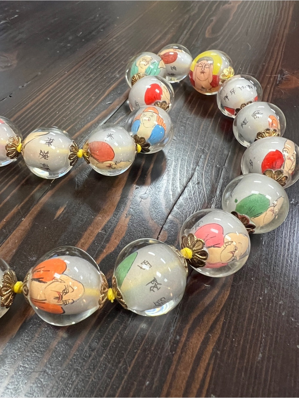 Vintage Reverse Hand Painted Glass Chinese PRAYER Beads, Artisan